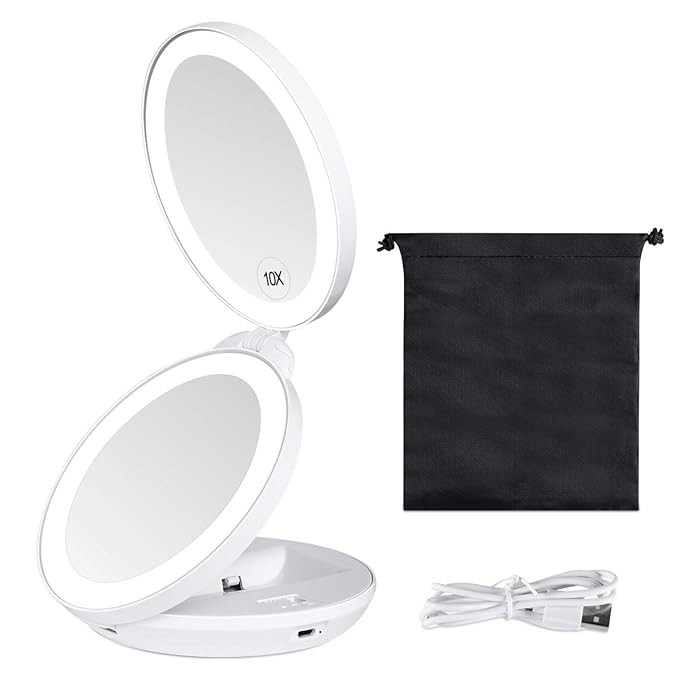 KEDSUM Upgraded Rechargeable LED Lighted Travel Magnifying Mirror, 1X/10X Magnification Compact M... | Amazon (US)
