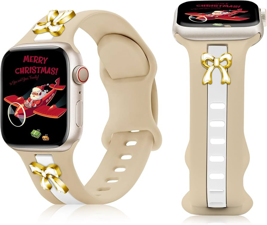 Silicone Strap for Apple Watch Bands 40/38/41/42(Series 10)mm, Stylish Bracelet with Cute Gold Bo... | Amazon (US)