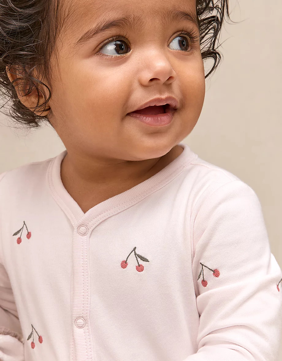 Organic Cotton Cherry Embroidered Sleepsuit (0–24mths) | The White Company UK & ROW