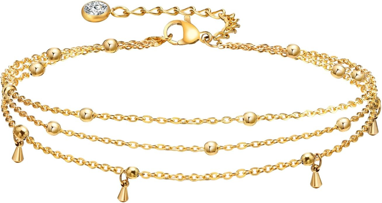 Waterproof Gold Anklets for Women - 14k Gold Plated Ankle Bracelets,Summer Beach Surfer Foot Chai... | Amazon (US)