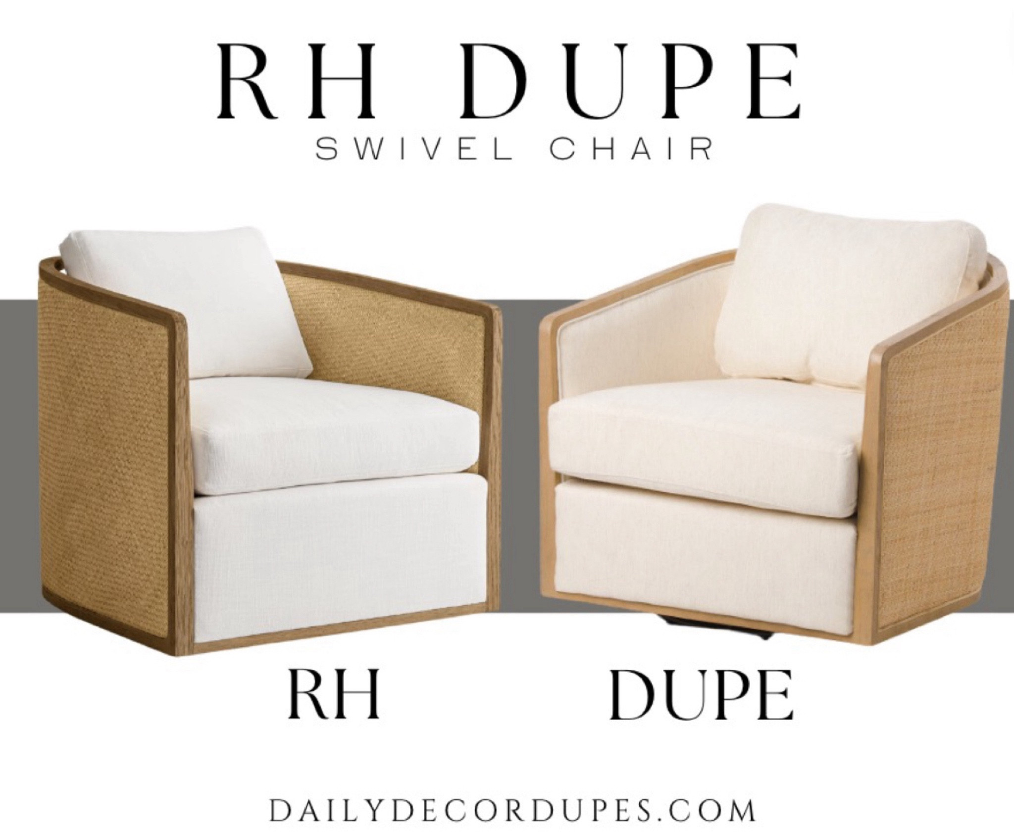 Restoration Hardware swivel chair dupe RH Dixon rattan swivel chair designer vs Dupe dupes more affordable option find replica copy cat similar look for less budget friendly affordable cheap cheaper beautiful pretty. Love dupes like these? I share multiple every day in my Facebook group “DAILY DECOR DUPES”

#LTKSaleAlert #LTKHome