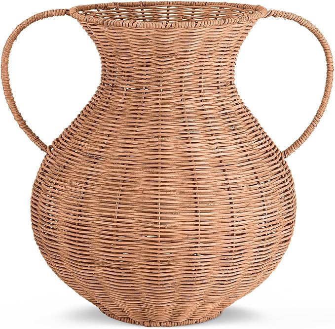 1 Pack Real Rattan Vase Woven Vase for Flowers Decorative Wicker Flower Plant Weave Basket Dark B... | Amazon (US)