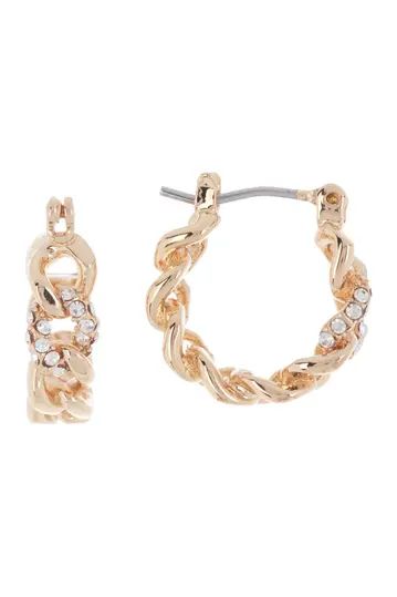 Gold Plated Brass Pave Crystal Link Mini Hoop Earrings | Nordstrom Rack