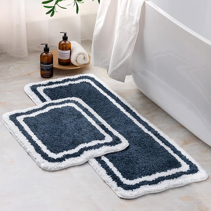 Ashler Dark Blue Bathroom Rugs 2 Piece, Rectangle Bath Mat Set of 2, Machine Washable Quick Dry B... | Amazon (US)