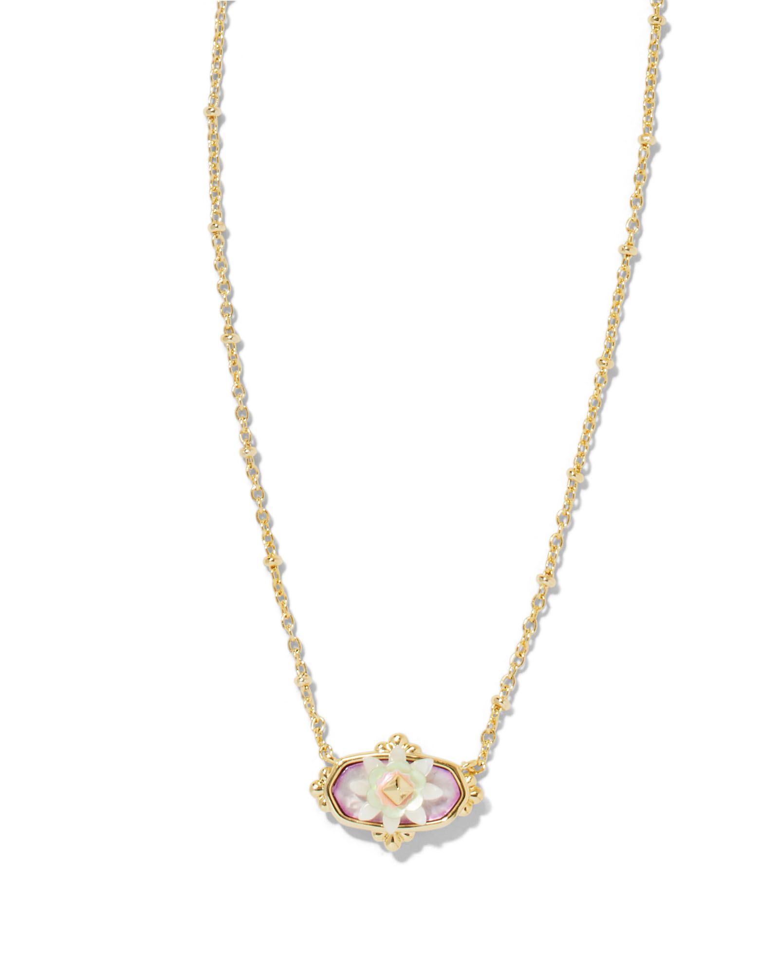 Elisa Gold Flower Petal Framed Short Pendant Necklace in Pastel Mix | Kendra Scott