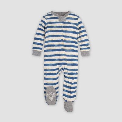 Burt's Bees Baby® Baby Boys' Painted Stripe Organic Cotton Sleep N' Play - White/Blue/Gray | Target