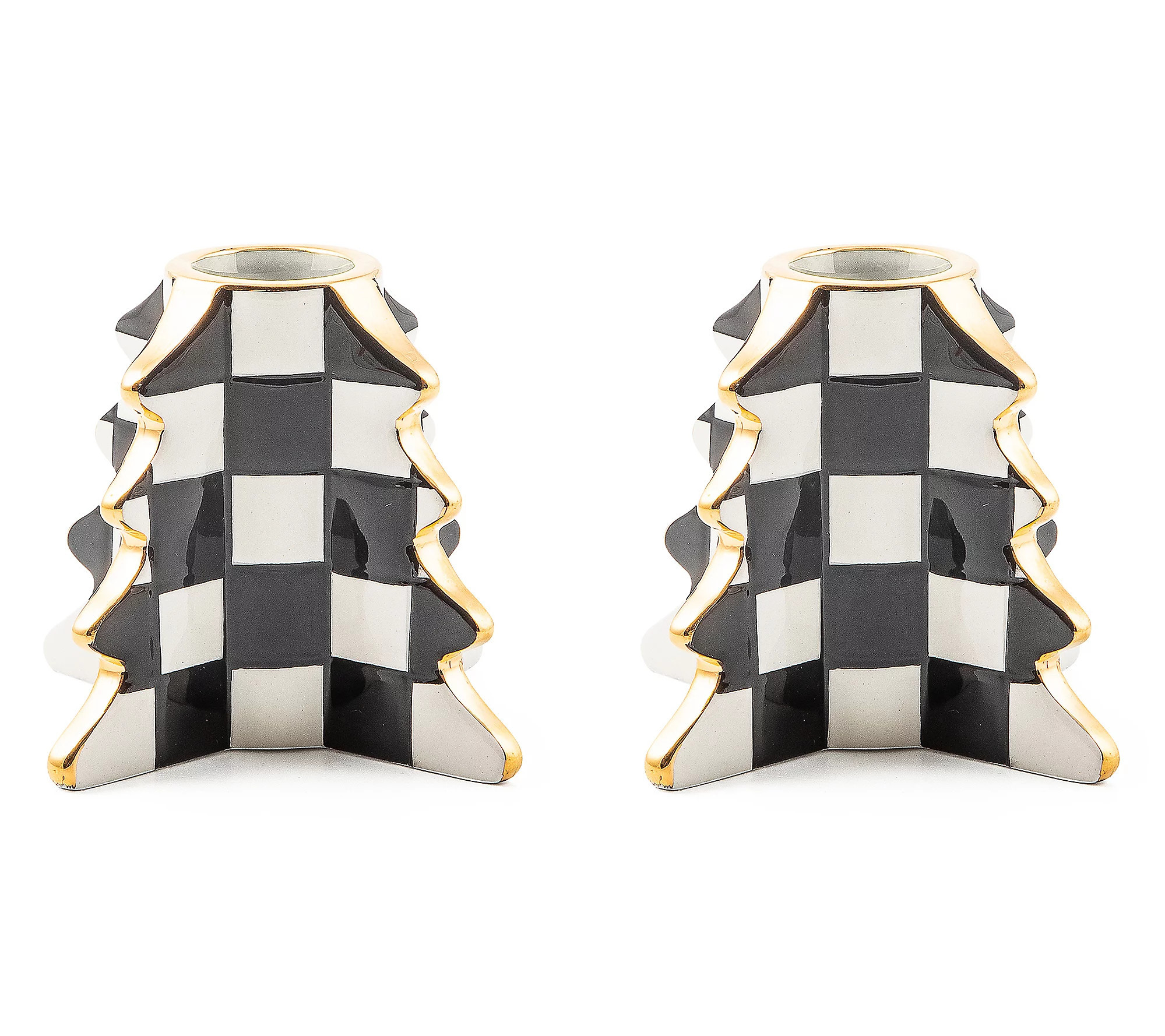 As Is Mackenzie-Childs Set of 2 Check Taper Candle Holders | QVC