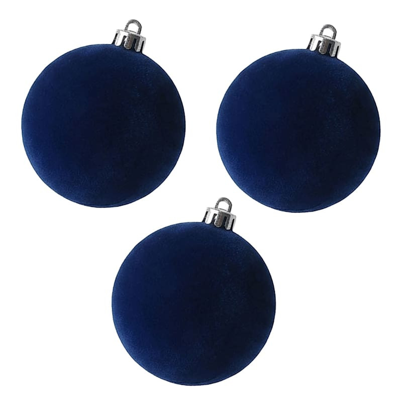 3-Count Navy Flocked Ornaments, 5.9" | At Home
