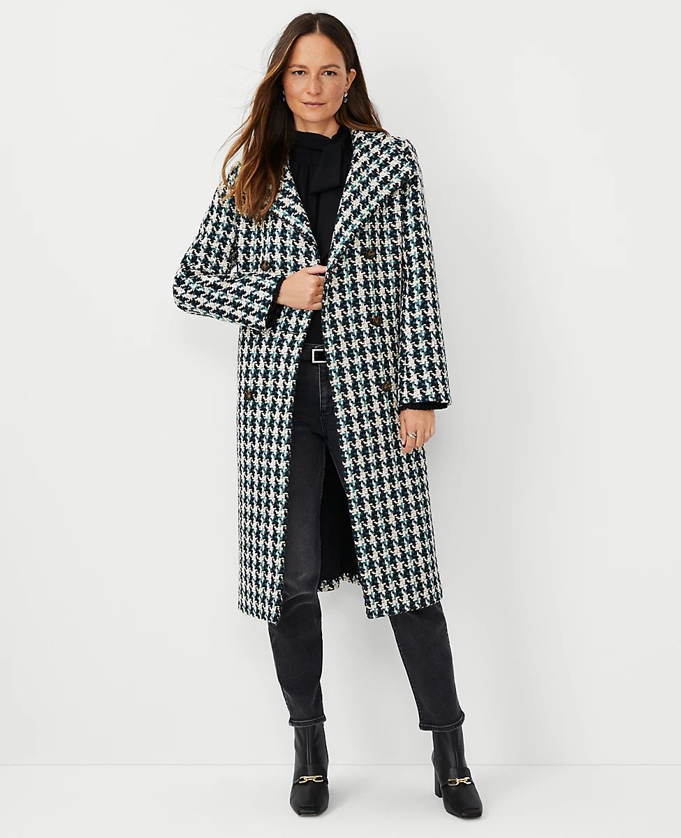 Houndstooth Funnel Neck Double Breasted Coat | Ann Taylor (US)