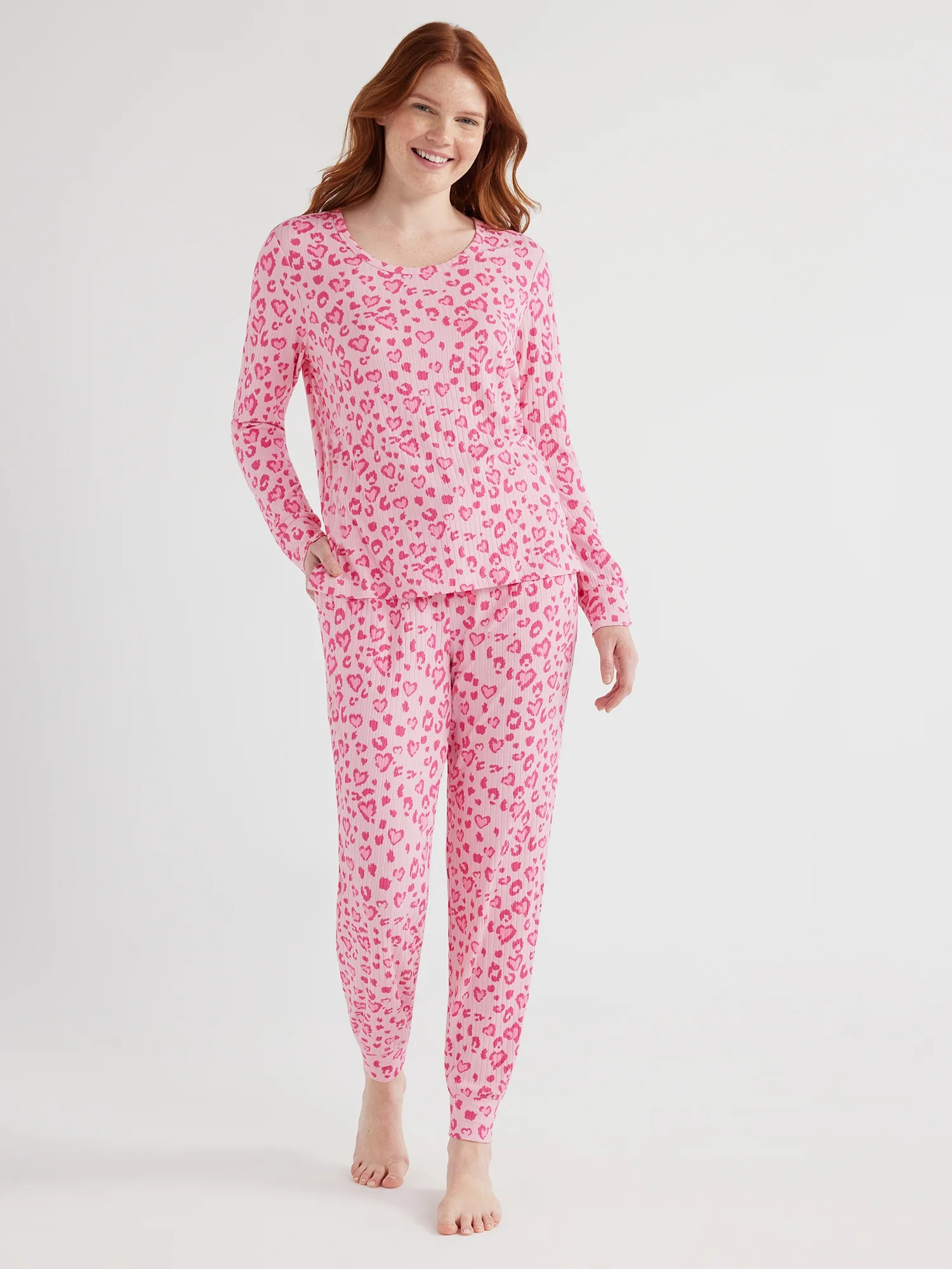 Joyspun Women’s Ribbed Top and Pants Pajama Set, Sizes S-3X | Walmart (US)