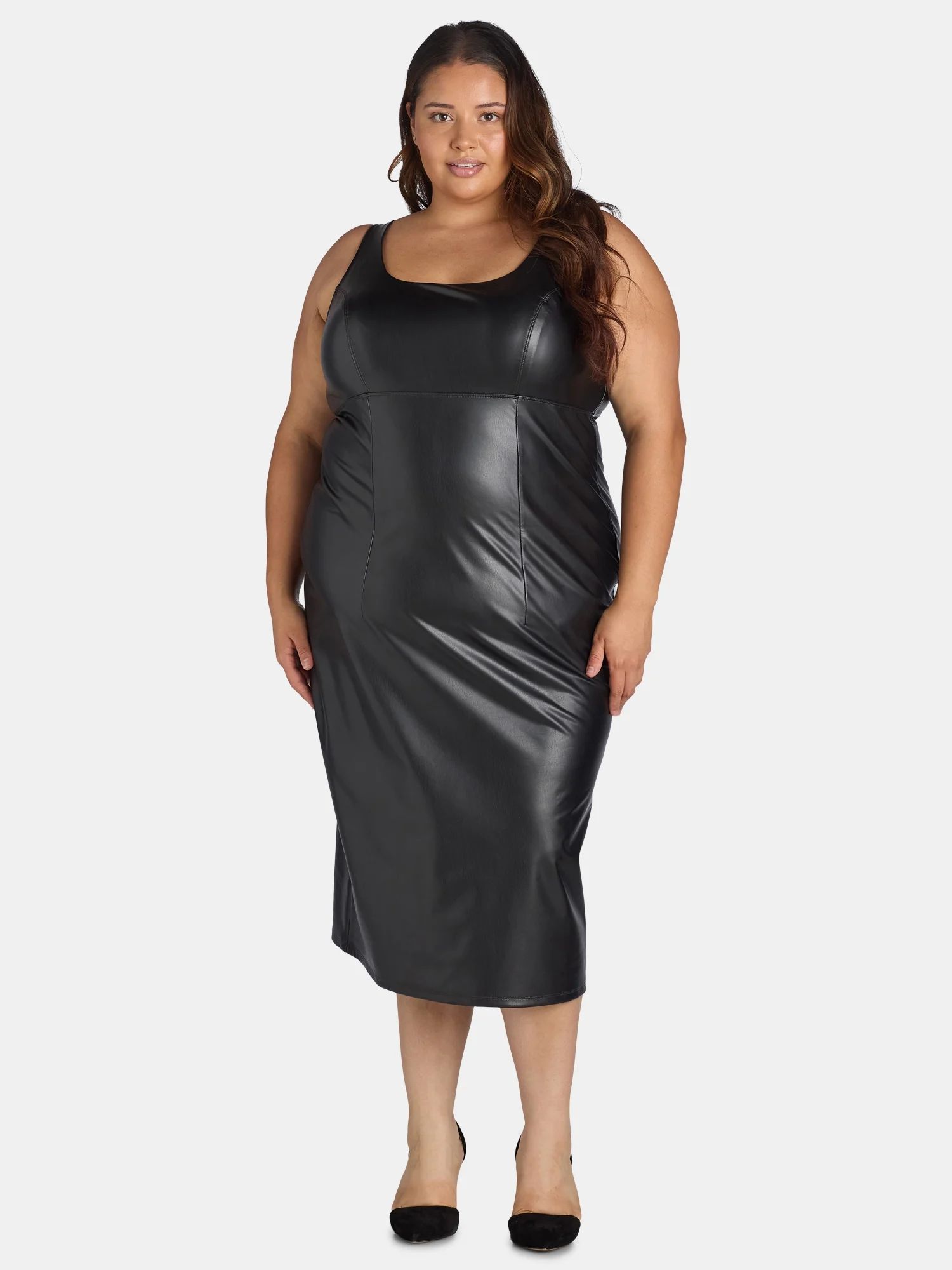 Sofia Jeans Women's and Women's Plus Size Faux Leather Dress, Below Knee Length, Sizes XS-5X | Walmart (US)