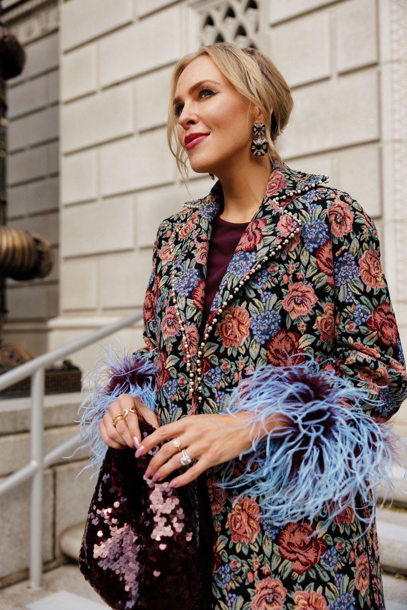 Festive florals and feathers! Obsessed with this coat.

#LTKOver40 #LTKSeasonal #LTKootd