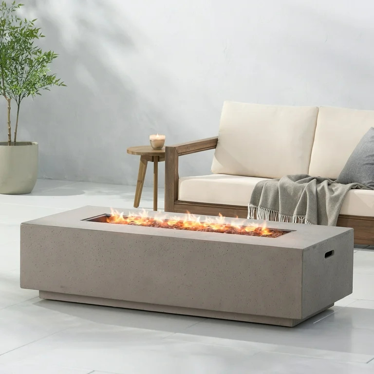 Mayfair Lightweight Concrete Outdoor 50,000 BTU Rectangular Fire Pit (No Tank Holder), Light Gray... | Walmart (US)