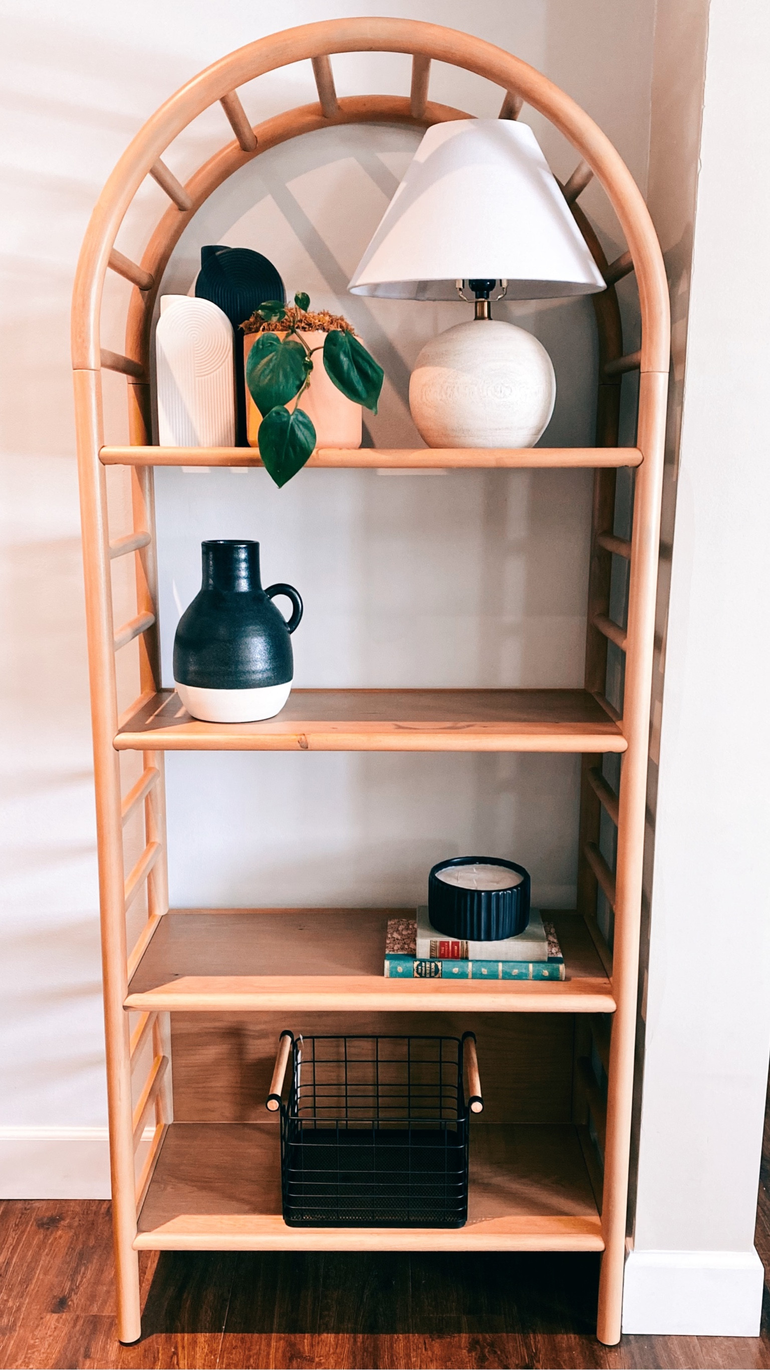 Target Holladay Curved Wooden Bookcase. Studio McGee bookcase | faux wood lamp | studio McGee wood lamp | home accessories | home decor | target home decor | Amazon home decor

#LTKhome #LTKFind #LTKunder100