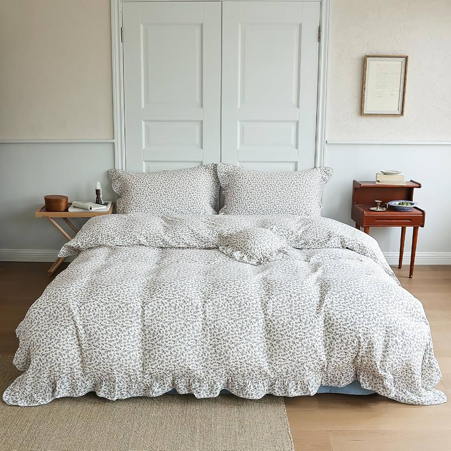 BuLuTu Chic Shabby Floral Girls Boys Duvet Cover Twin Size, Blue Flower Print Kids Duvet Cotton M... | Amazon (US)