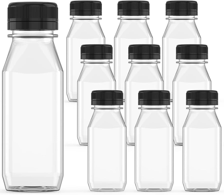 10 Pcs 8 oz Plastic Juice Bottl, Reusable Transparent Bulk Beverage Container With Black Lid, Sui... | Amazon (US)