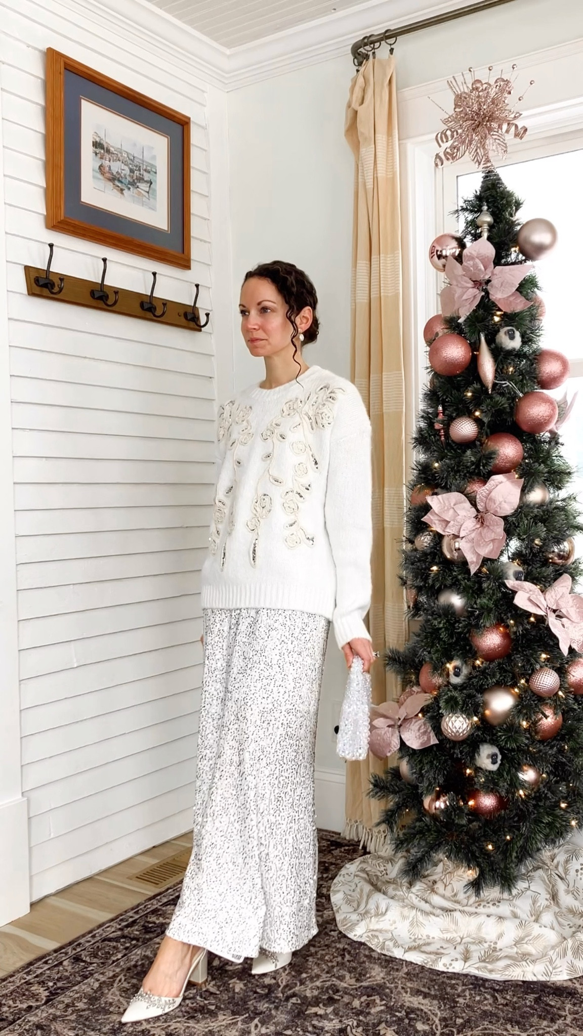 Modest Christmas outfit!
Petite outfit. Classic outfit. Modest outfit. Sequin skirt. 

#LTKHoliday #LTKOver40 #LTKdayinmylife