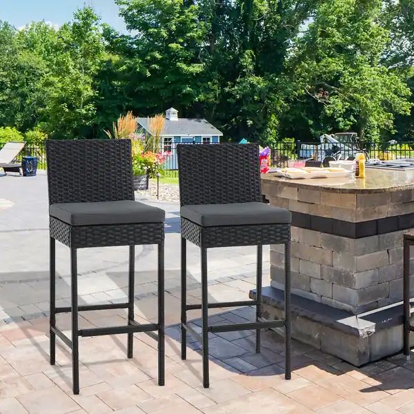 AVAWING Set of 2 Patio Wicker Barstools Rattan Bar Height Chairs | Bed Bath & Beyond