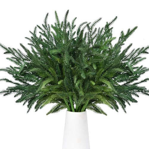 DearHouse 6 Pcs Christmas Norfolk Pine Stems, Faux Norfolk Pine Branches Christmas Greenery Stems for Xmas DIY Crafts, Holiday Home Table Decor (6 Pack) | Amazon (US)
