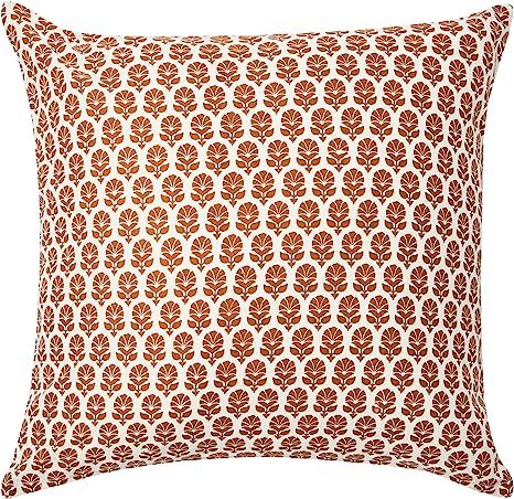 Creative Co-Op 20" Square Floral Block Print Pillow Decorative Pillow, 20" x 20", Rust | Amazon (US)