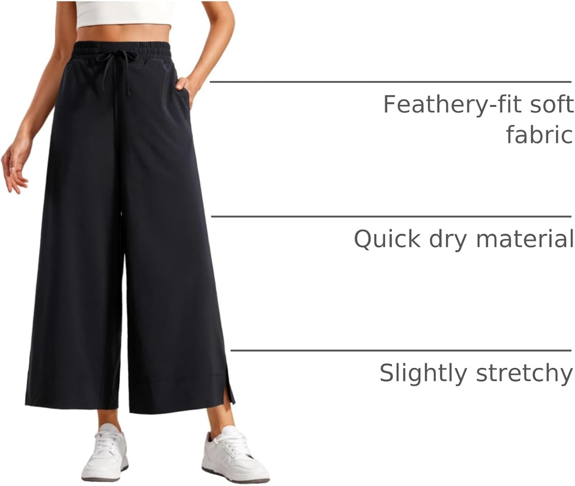 CRZ YOGA Lightweight Wide Leg Cropped Pants for Women 25" - Casual Travel Work Sweatpants Summer | Amazon (US)