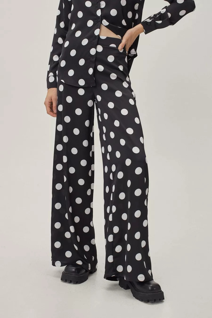 Polka Dot Spot Print Wide Leg Pants | Boohoo.com (US & CA)