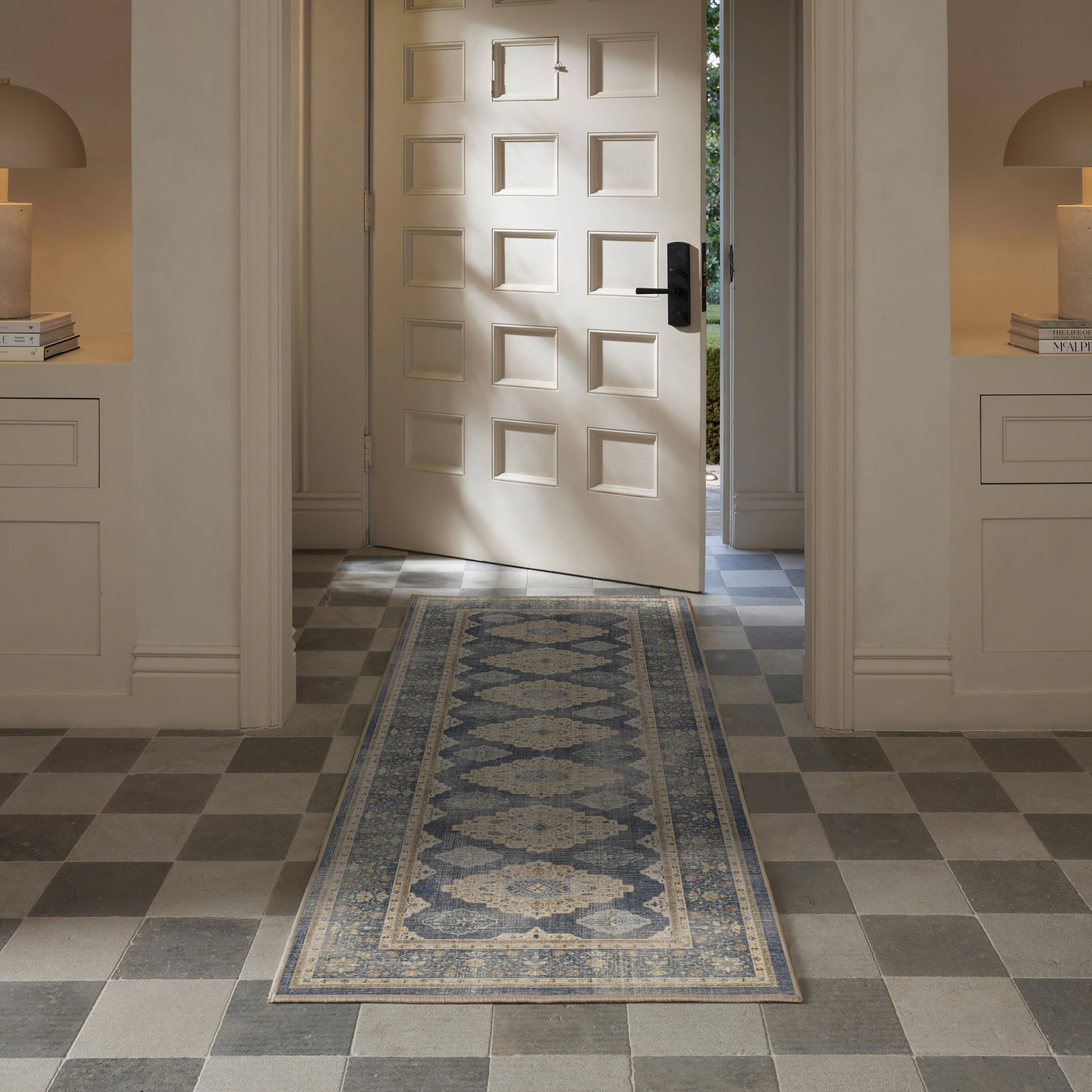 Ruggable Maxine 2 x 7 (ft) Flatweave Chenille Dusk Blue Rectangular Indoor Medallion Persian Machine washable Runner rug | LH013-02X07 | Lowe's