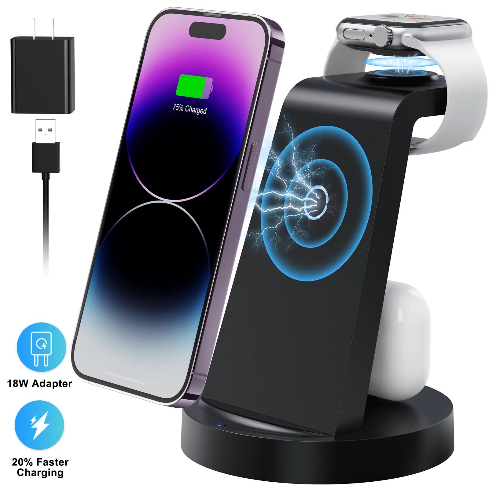 ETEPEHI 3 in 1 Charging Station for iPhone, Wireless Charger for iPhone 15 14 13 12 11 X Pro Max ... | Walmart (US)