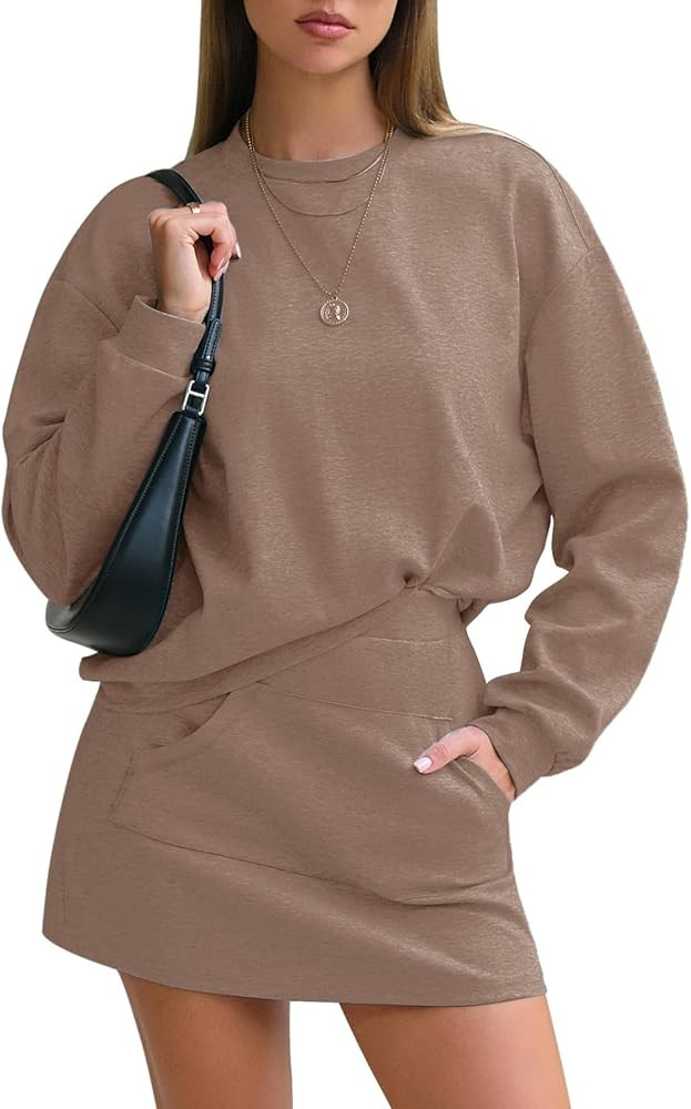 EXLURA Women 2 Piece Set Airport Outfit 2025 Fall Skirt Sets Cotton Travel Sweat Suit Casual Loun... | Amazon (US)