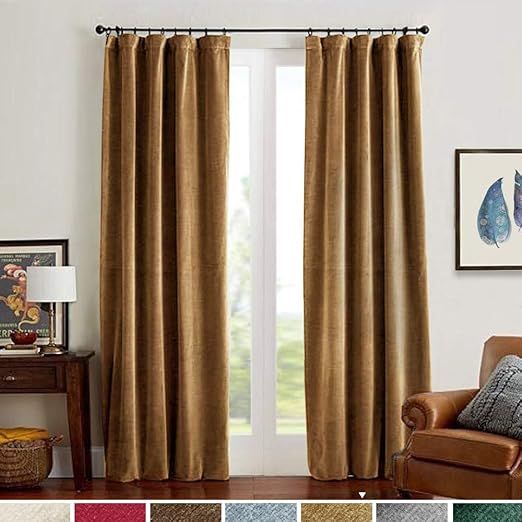 Velvet Curtains Gold Taupe Room Darkening Thermal Insulated Super Soft Luxury Drapes for Bedroom ... | Amazon (US)