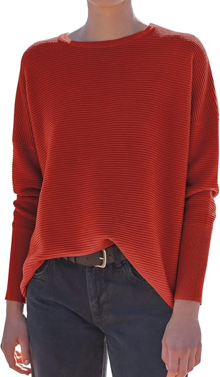 ANRABESS Women’s Long Batwing Sleeve Crewneck Casual Loose Ribbed Knit Fall Sweater Pullover wi... | Amazon (US)