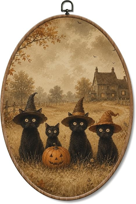 Yorhifa Fall Halloween Witchy Cat Pumpkin Framed Wall Art Prints 8.5x11.5in | Amazon (US)