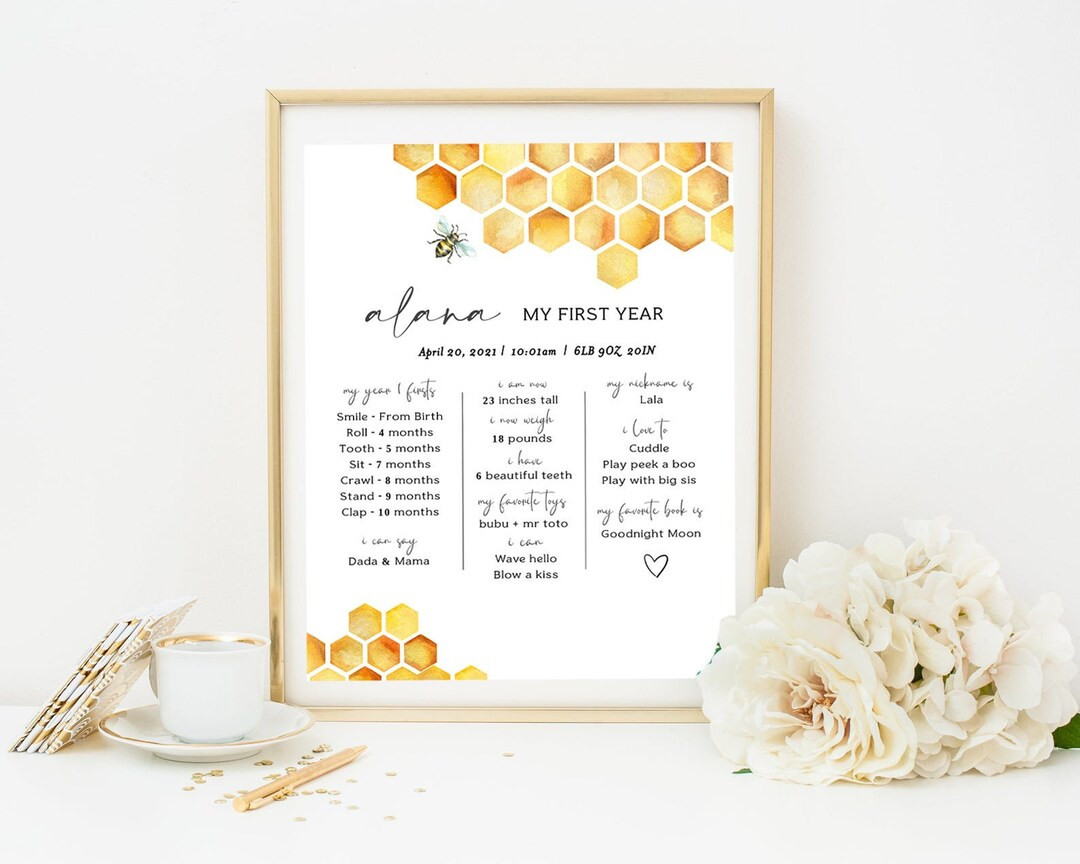 Bee Birthday Milestone Board Printable, Baby Milestone Board Template, Honey Birthday Sign Instan... | Etsy (US)