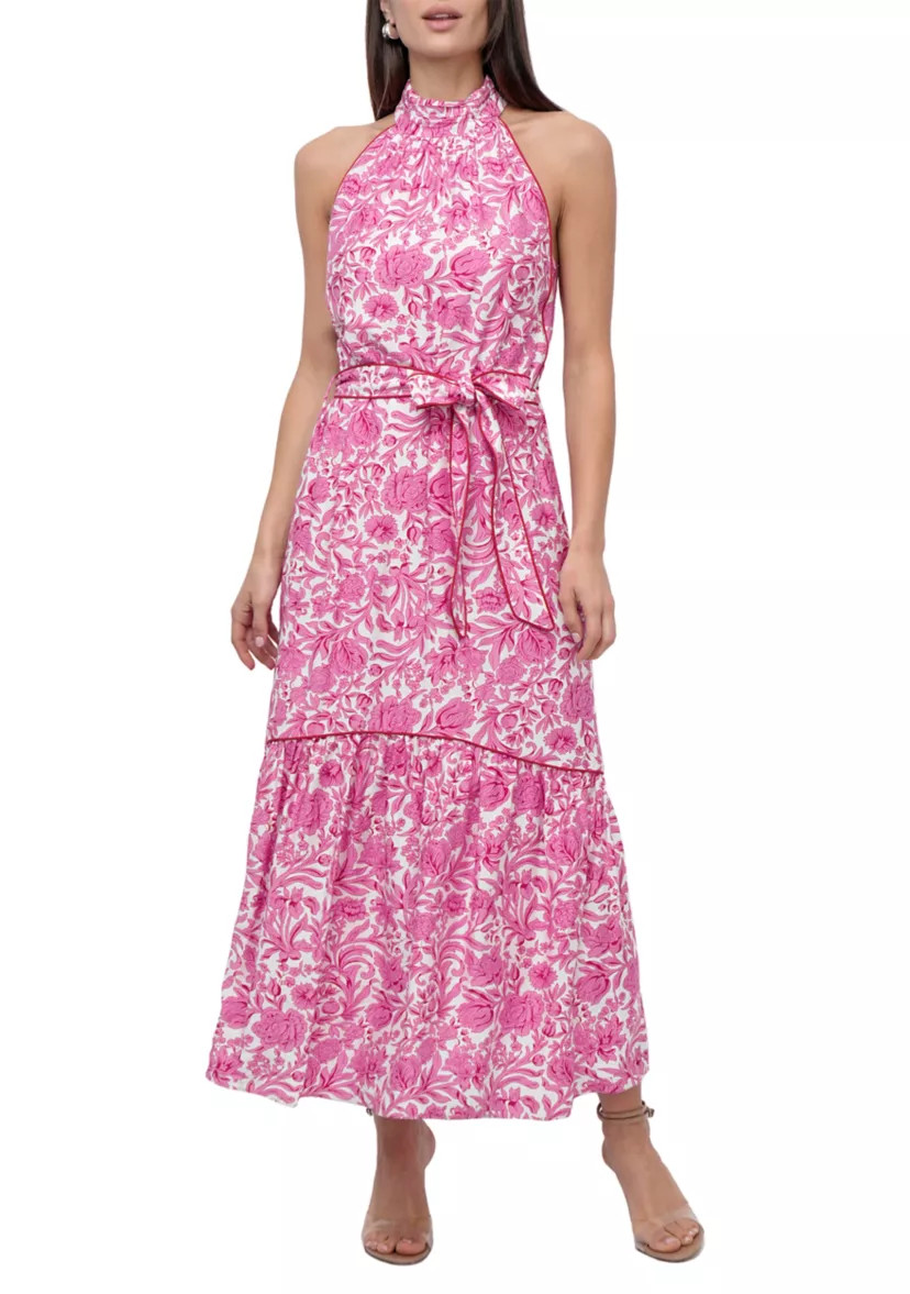 Women's Floral Halter Neck Tie Printed Maxi Dress | Belk