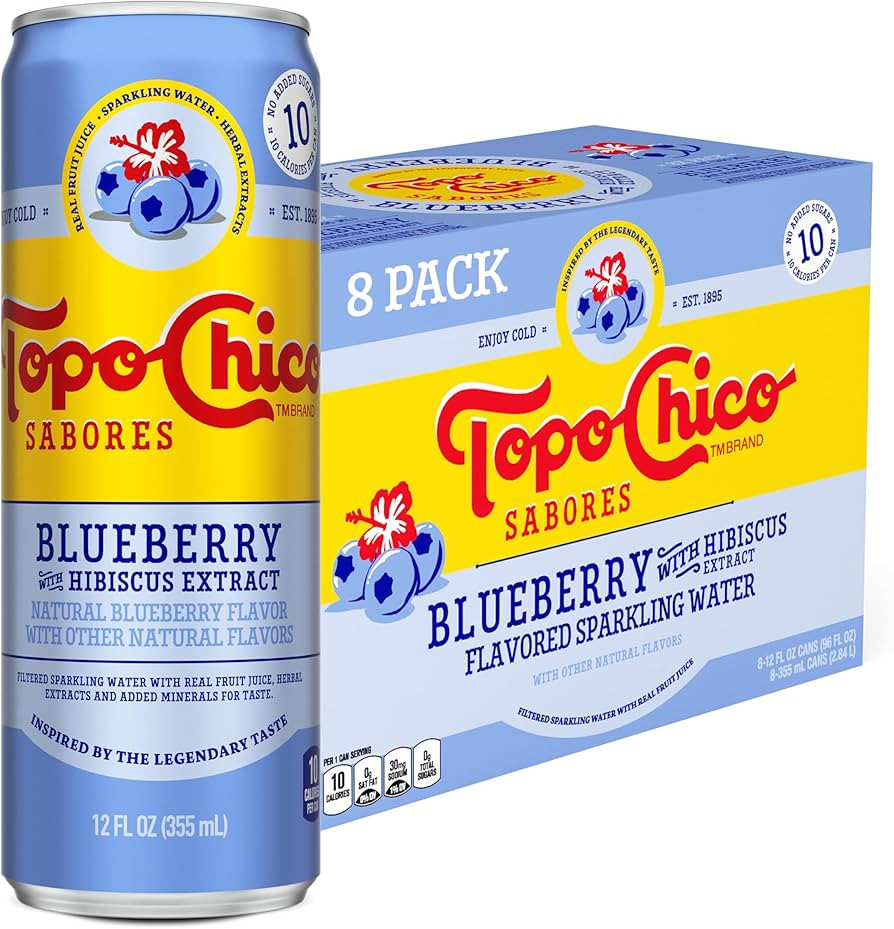 Topo Chico Sabores Blueberry with Hibiscus Extract Flavored Sparkling Water, 12 fl oz Portable Ca... | Amazon (US)