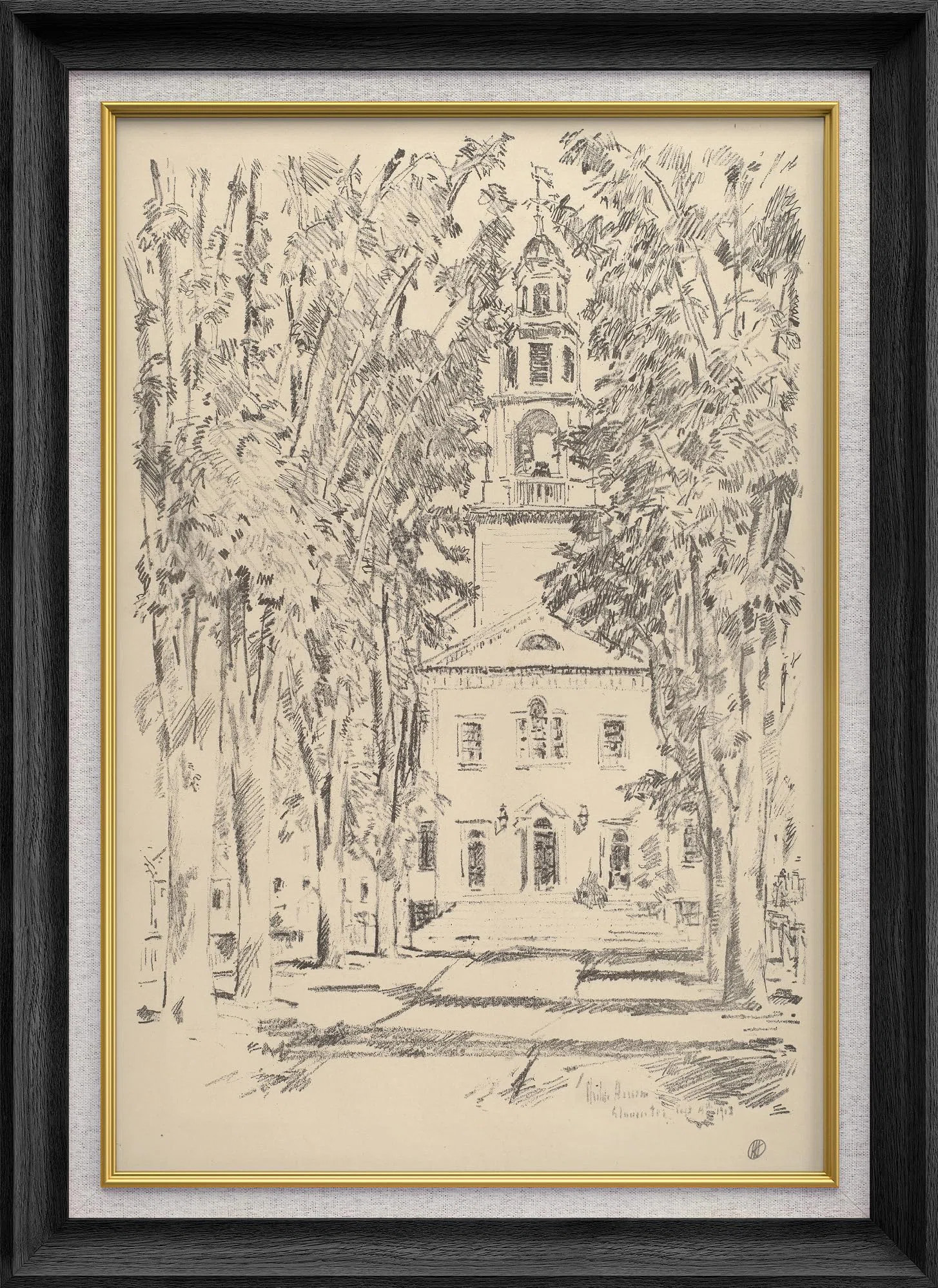 IDEA4WALL Sketch Church French Country Nature Landscape Illustrations Rustic Farmhouse Framed Pri... | Wayfair North America