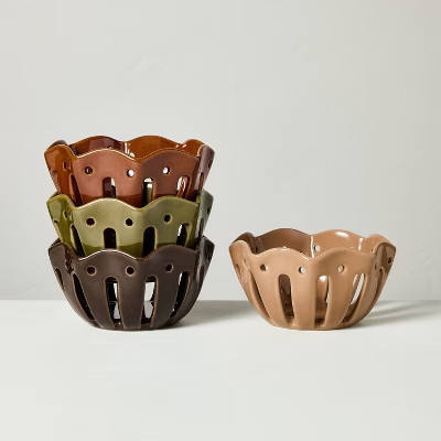 Set of 4 Wavy Edge Mini Berry Bowls Tan/Brown/Green/Winter Tan - Hearth & Hand™ with Magnolia | Target