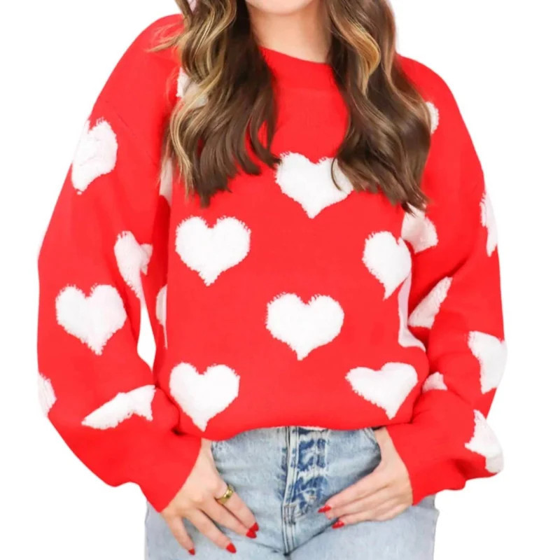 Why Dress Love You More Sweater In Red/White - Red - S | Verishop
