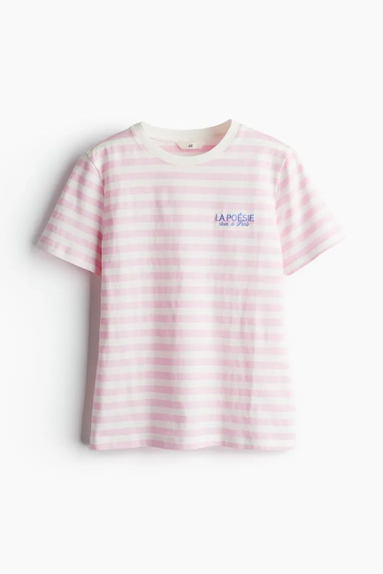 Printed T-shirt - Round Neck - Short sleeve - Light pink/La Poésie - Ladies | H&M US | H&M (US + CA)