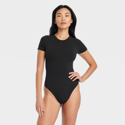 Women's Luxury Collection 4-Way Stretch Short Sleeve Bodysuit - Auden™ Black L: Nylon Spandex B... | Target