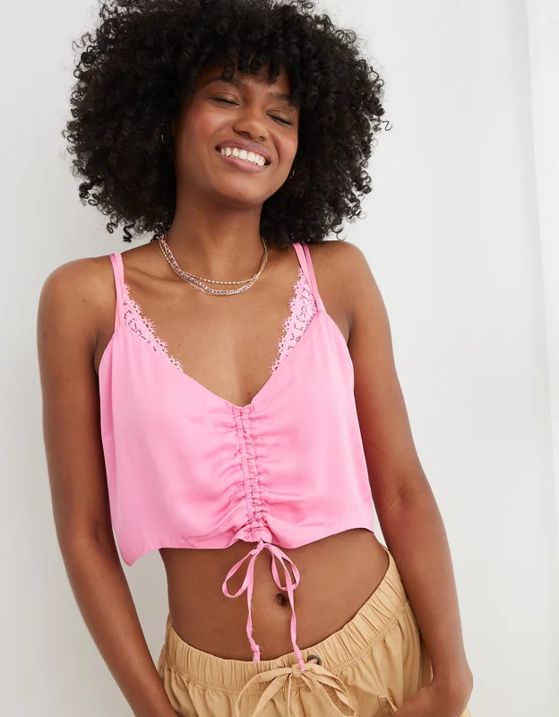 Aerie Satin Cinched Cropped Tank Top | Aerie