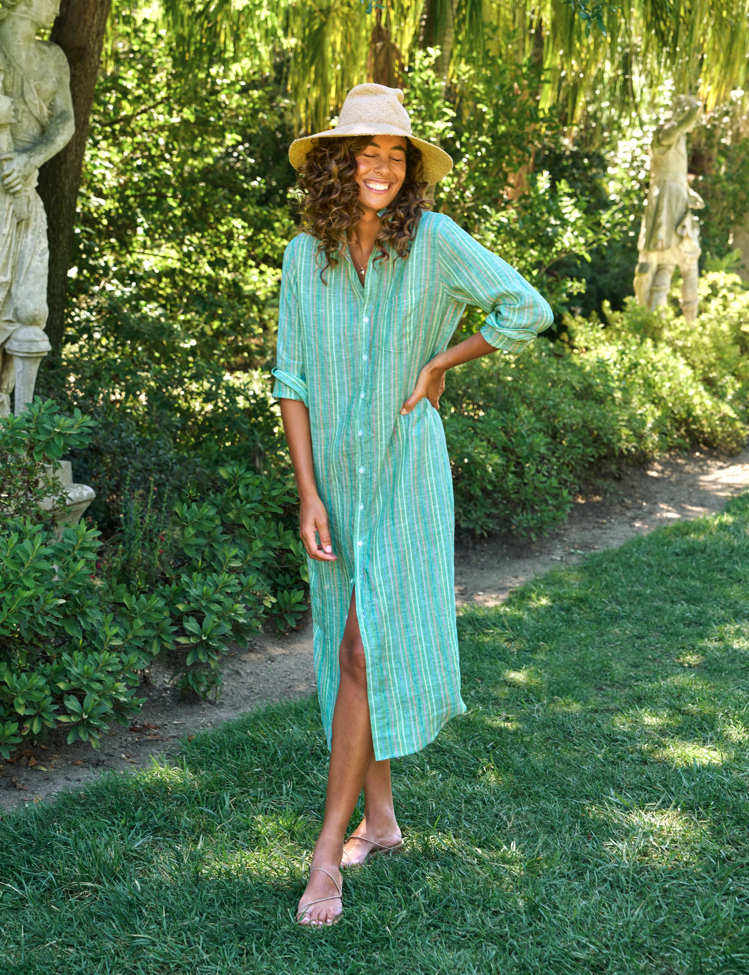 RORY Green Multi Stripe, Italian Classic Linen | Frank & Eileen