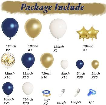 146pcs Navy Blue and Gold Balloon Garland Arch Kit, Royal Blue White Metallic Gold Confetti Mixed... | Amazon (US)
