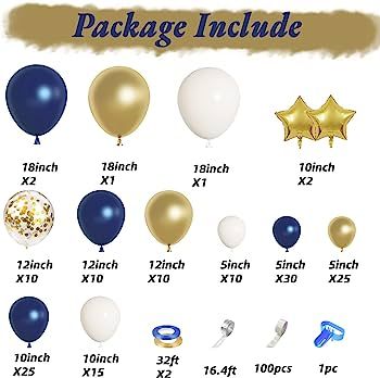 146pcs Navy Blue and Gold Balloon Garland Arch Kit, Royal Blue White Metallic Gold Confetti Mixed... | Amazon (US)