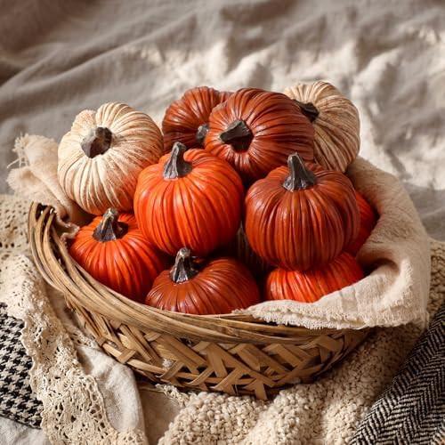 12 Pcs Orange Rustic Fall Pumpkin Decor Resin Pumpkins for Thanksgiving Decorations Farmhouse Dec... | Amazon (US)
