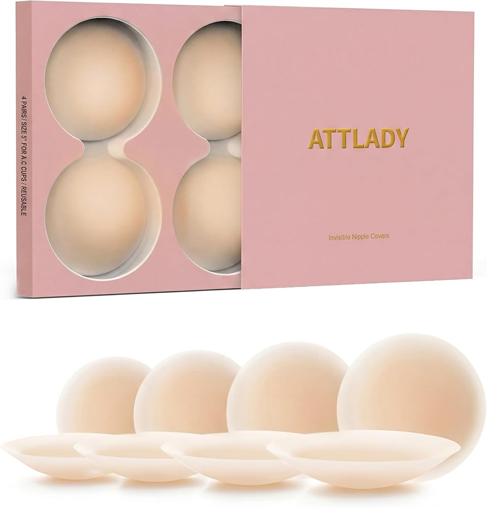 Nipple Covers No Show 4 Pairs- Reusable Adhesive Silicone Sticky Triangle Nipple Pasties for Wome... | Amazon (US)