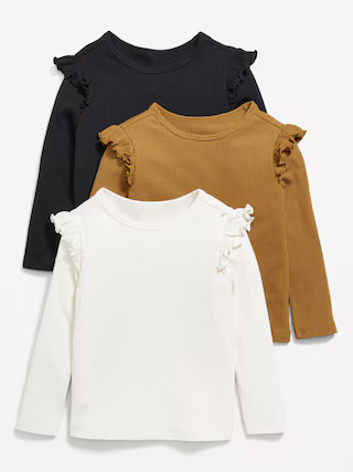 Long-Sleeve Ribbed Ruffle-Trim T-Shirts 3-Pack for Toddler Girls | Old Navy (US)