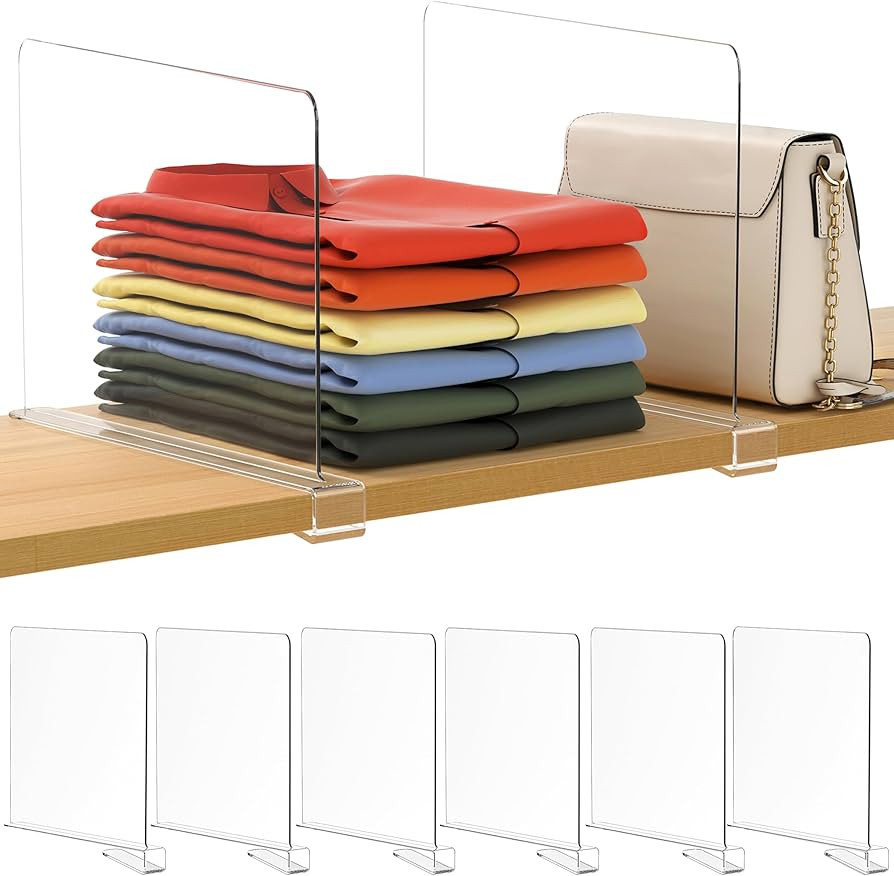 6 Pack 12 Inches [Extra Tall Version] Clear Shelf Dividers for Organization, Acrylic Closet Shelf... | Amazon (US)