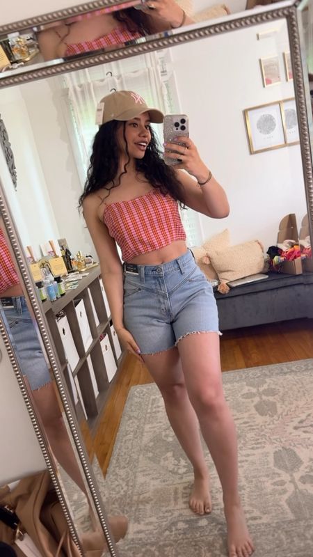 Love this summer style! Gingham for the win with a cute baseball hat. Wearing an XS top, 26S curve love shorts 

#LTKStyleTip #LTKSeasonal #LTKSaleAlert