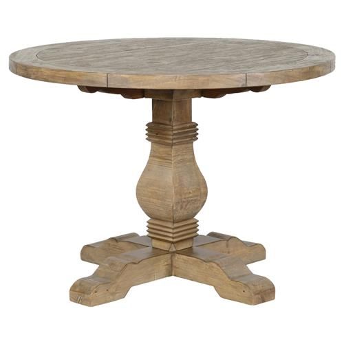 Becille Rustic Lodge Brown Pine Wood Round Dining Table - Small - 42"W | Kathy Kuo Home